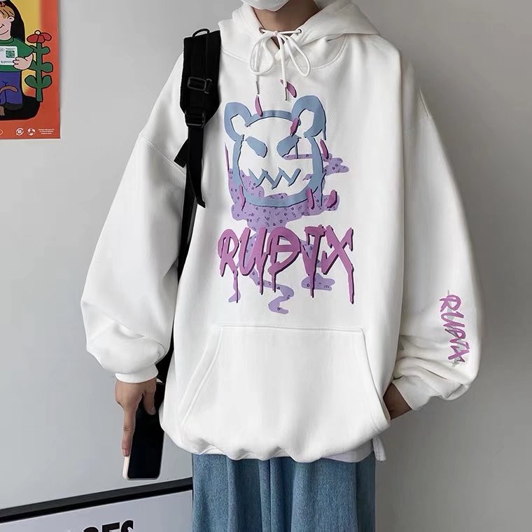 Áo hoodie dáng rộng in họa tiết hoạt hình phong cách hip hop dành cho nam size M-5XL