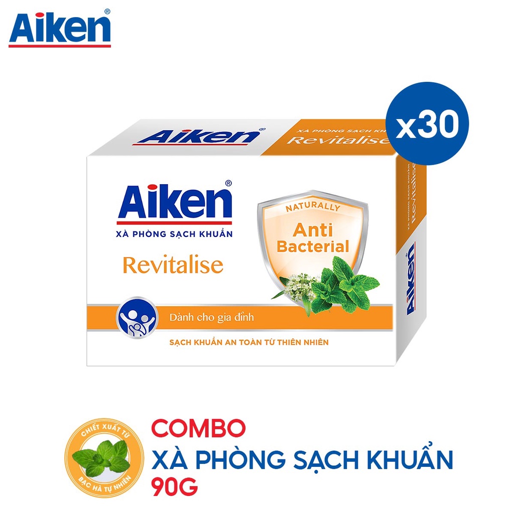 [Mã COSBDAG5 giảm 8% đơn 150k] Combo 30 xà phòng sạch khuẩn Aiken chiết xuất bạc hà 90g / hộp