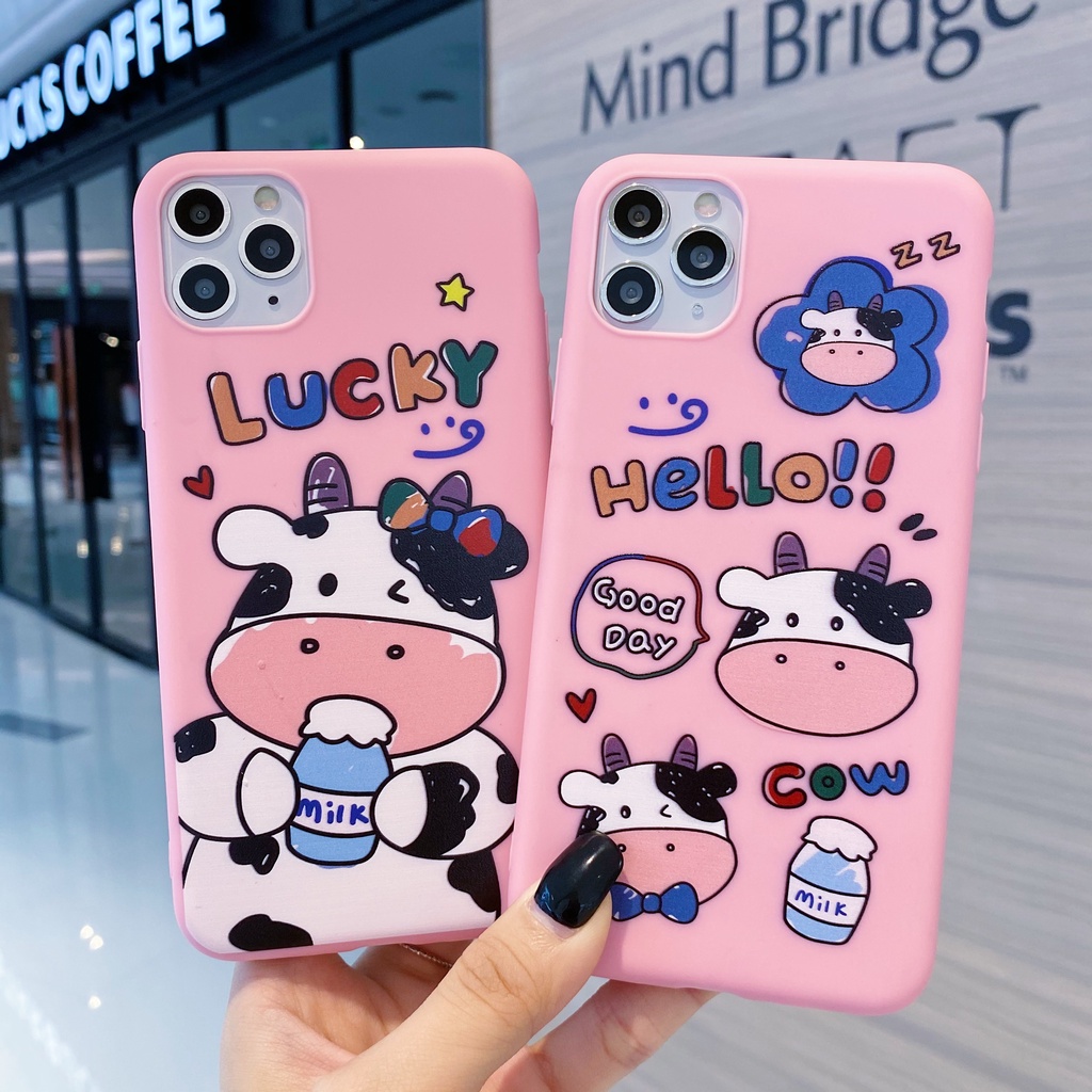 iPhone 12 Mini 11 Pro Max X XR XS Max 8 7 6 6S Plus SE 2020 Cute Cows Mobile Phone Soft Case with The Same Cow Mirror