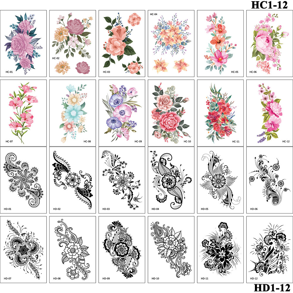 (Hàng Mới Về) Set 12 Miếng Dán Hình Xăm Tạm Thời Chống Nước Nhiều Màu Đẹp Mắt