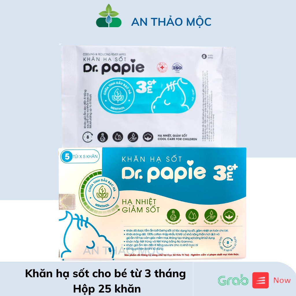 Khăn lau hạ sốt nhanh cho bé từ 3 tháng tuổi,khăn dùng nhiều lần Dr papie.anthaomoc