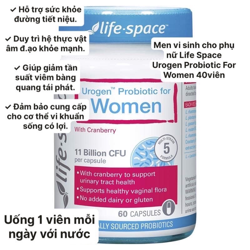 MEN VI SINH LIFE SPACE UROGEN PROBIOTIC 40V CHO PHỤ NỮ