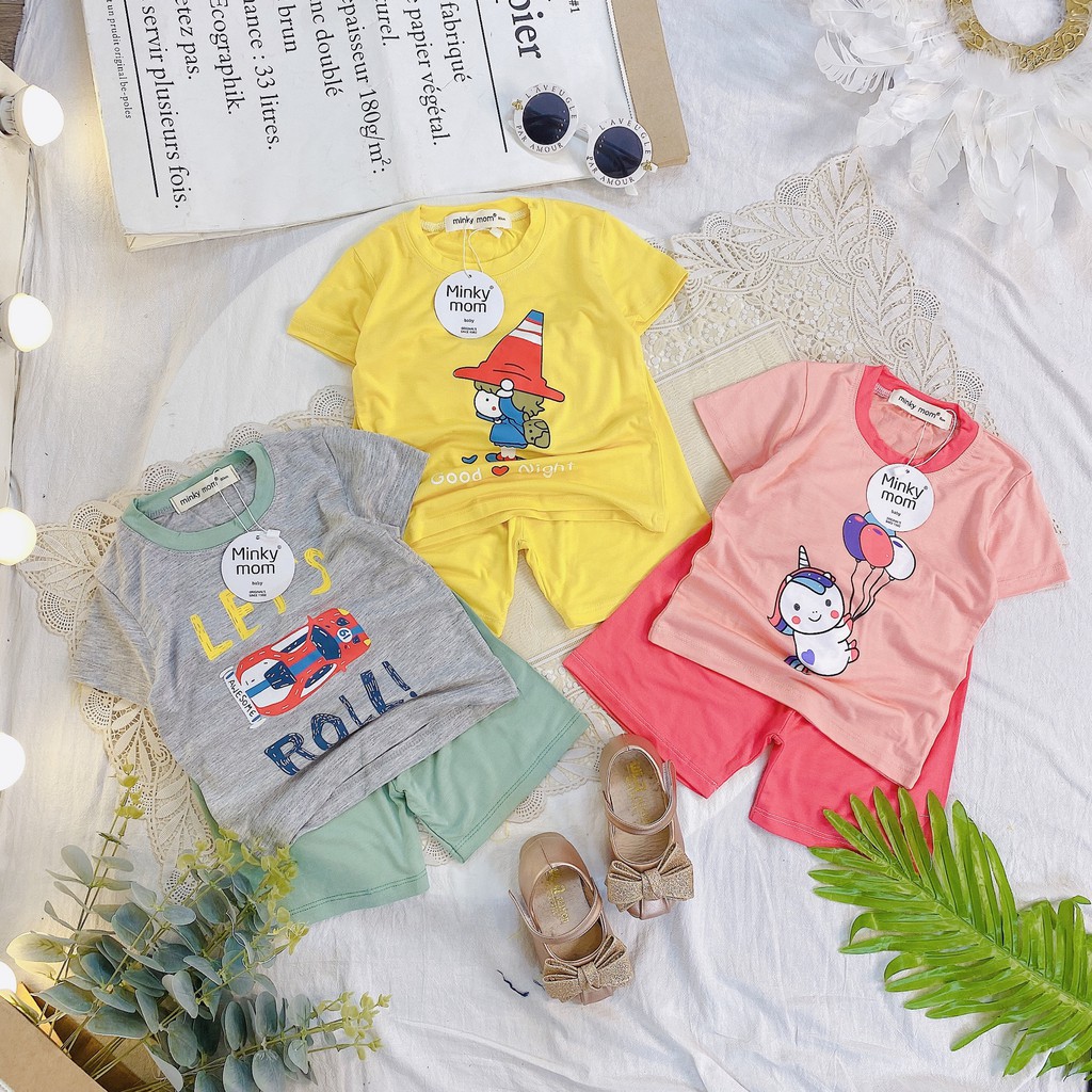 Bộ Minky Mom 6 Màu Thun Lạnh Cho Bé FREE SHIPThun Lạnh Ngắn Tay Dể Thương Cho Bé Gái, Bé Trai, Đủ Màu