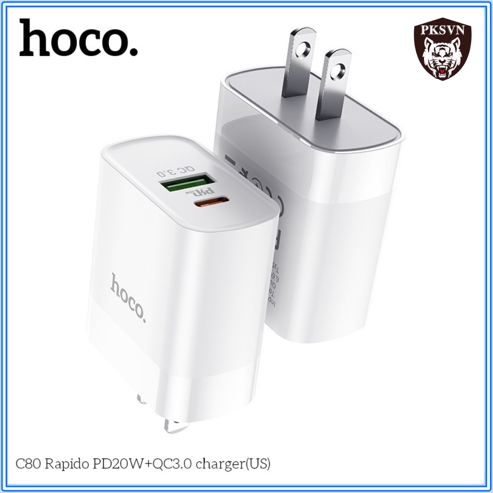 Củ Sạc Nhanh 20w C80 Chống Cháy Nổ - Cốc Sạc Nhanh 2 Cổng USB và Type C Sạc Nhanh 50% Pin trong 30p - BH 1 Năm