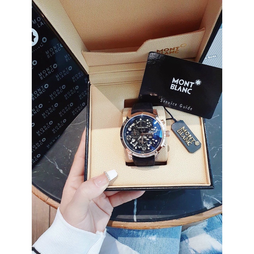 ĐỒNG HỒ NAM MONTBLANC MB17 CHRONOGRAPH , DÂY DA LỘN , SIZE 44MM