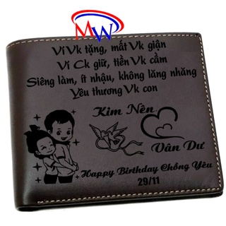 Bóp ví nam da bò khắc tên theo yêu cầu