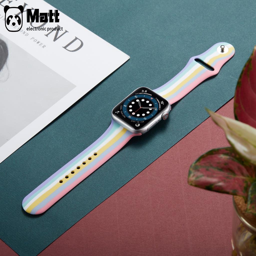 MATTDây Đeo Đồng Hồ Bằng Silicone Màu Cầu Vồng 2021 44mm 40mm 38mm 42mm Cho Apple Watch 2 3 4 5 6 Se