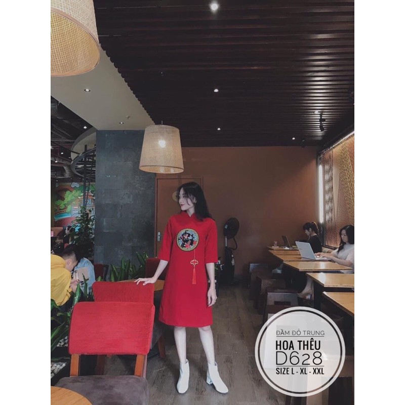 Bigsize Đầm đỏ trung hoa thêu D628