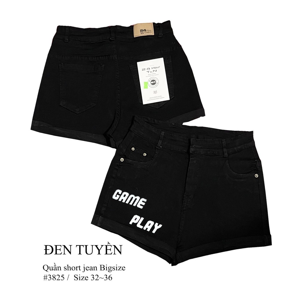 Quần short jean nữ BigSize lưng cao trên rốn, co dãn mạnh, xăn lai in hình cute 60kg~90kg 3825