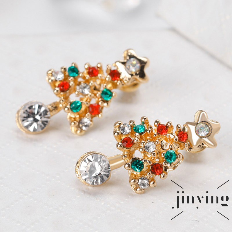 GETNOIVAS Bông tai hình cây thông Noel đính hạt nhiều màu sắc dễ thương phong cách Âu Mỹ