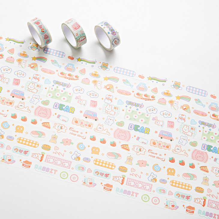 1 Cuộn Băng Keo Washi In Họa Tiết Thú Hoạt Hình Dễ Thương Trang Trí Nhật Ký