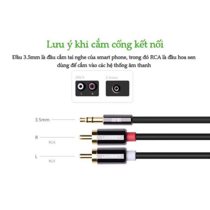 Dây Audio 3.5mm to 2 đầu RCA chính hãng Ugreen 10584 ✔HÀNG CHÍNH HÃNG ✔