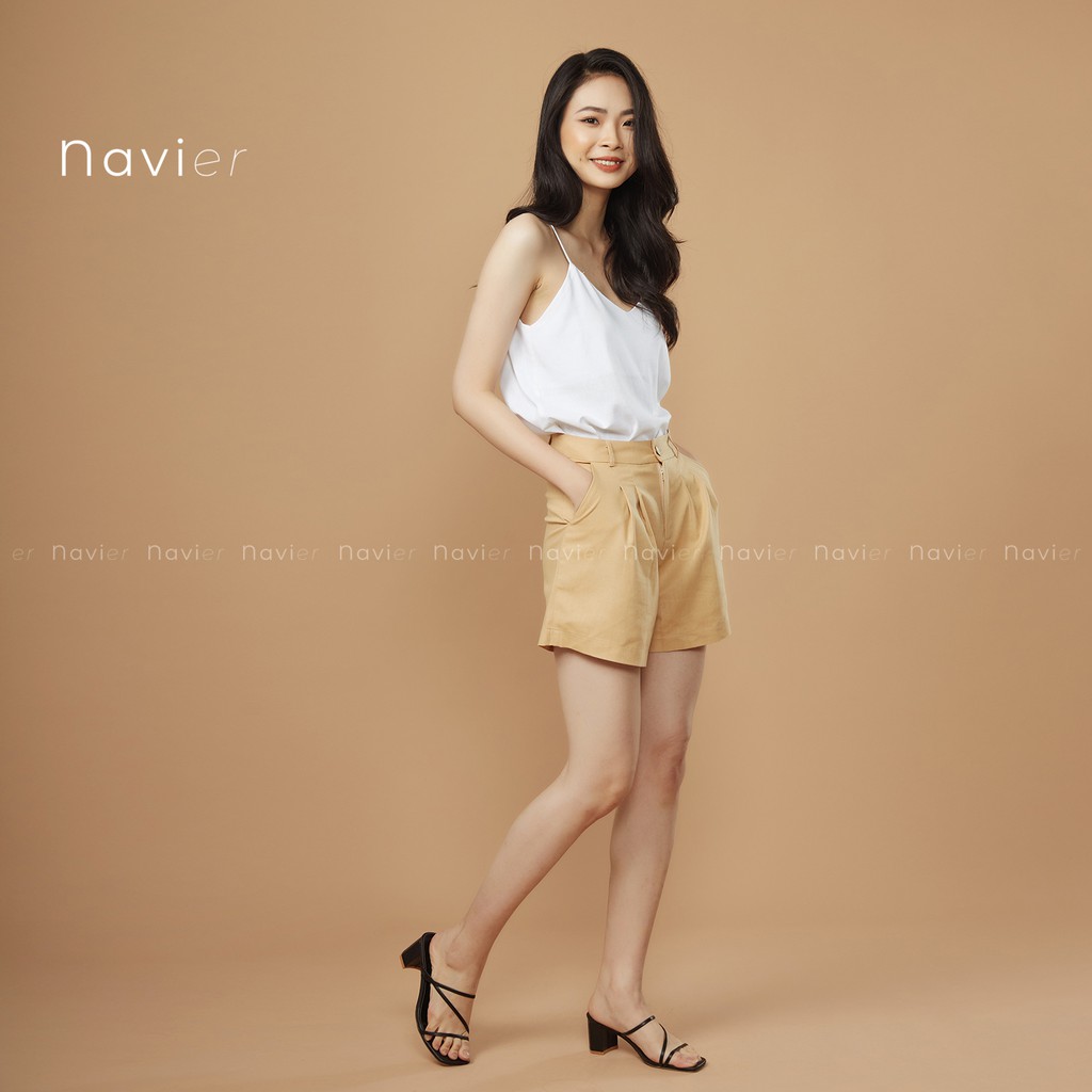 QUẦN SHORT NỮ LƯNG CAO - QUẦN SOOC ỐNG RỘNG NHIỀU MÀU VẢI ĐŨI LINEN SH01 NAVIER | BigBuy360 - bigbuy360.vn