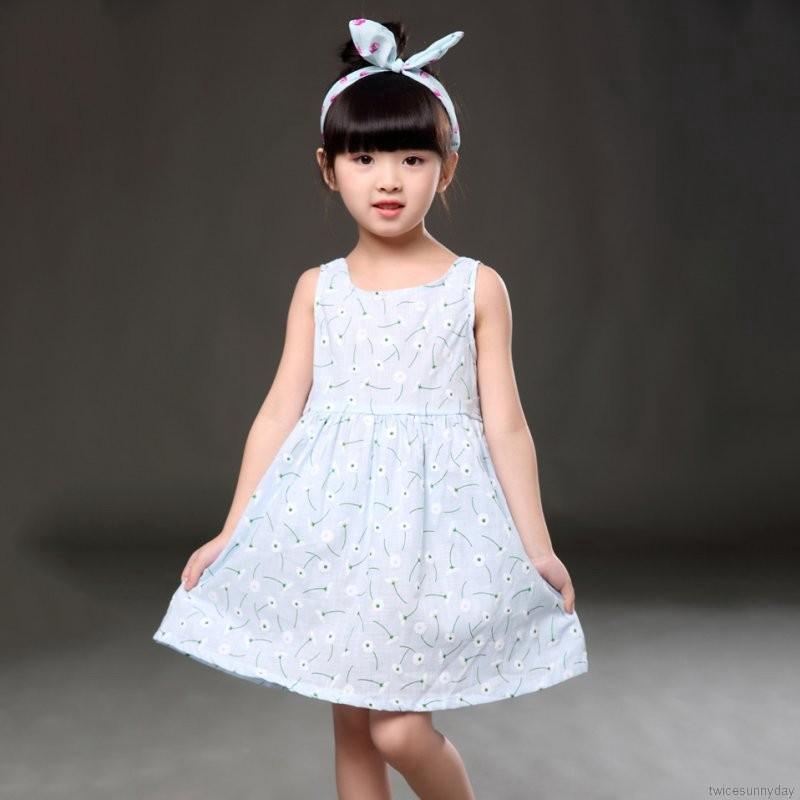 Đầm vải cotton in hoa cho bé gái