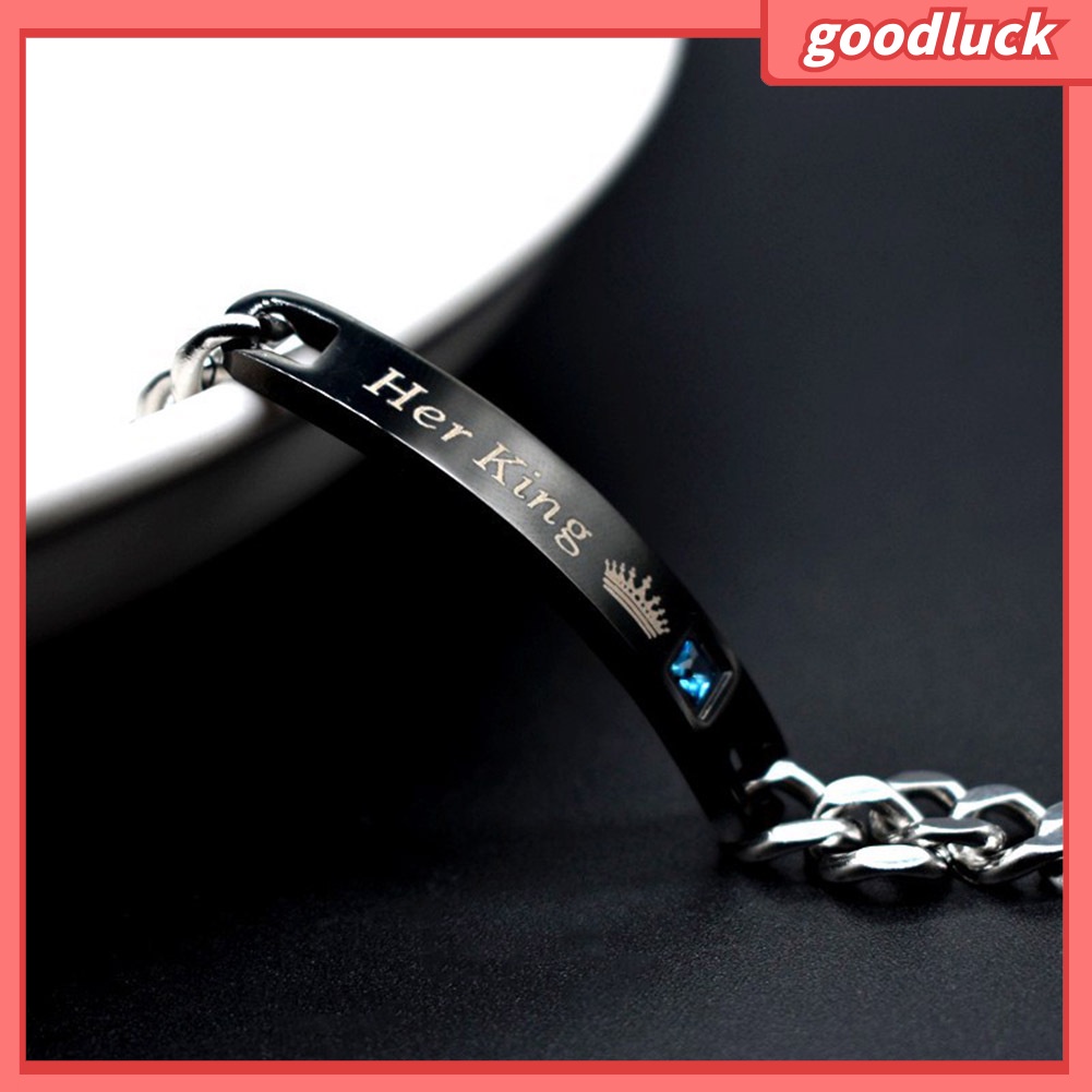 Vòng tay đôi in chữ His Queen Her King và vương miện thời trang