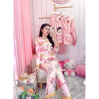 Đồ Bộ Pijama Lụa Mango Cổ Sen Tay Dài Quần Dài