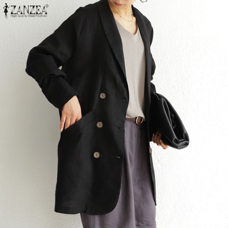 Áo Khoác Cardigan ZANZEA Màu Trơn Xẻ Tà Thời Trang Nữ