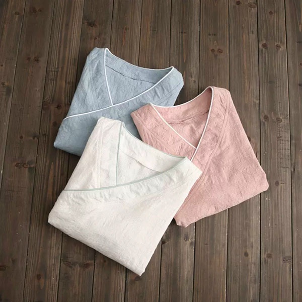 Trang phục đồ lam lễ chùa cao cấp, tập thiền & yoga, khí công cổ chéo cách tân đũi cotton Thiền Chay (Xanh)