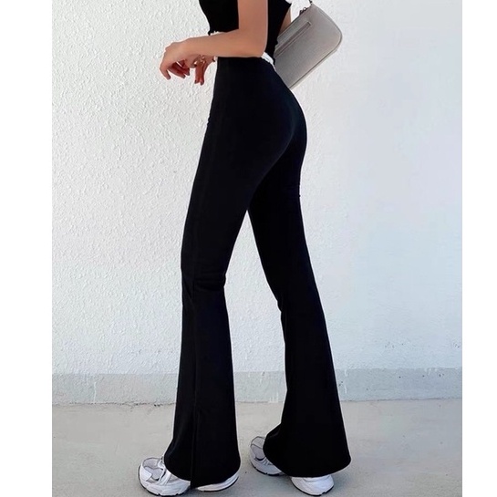 Quần loe lưng cao vintage siêu hack dáng chất coton umi hàng xuất dày mịn co giãn bốn chiều