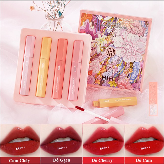 Set 4 Son Kem Bóng HIH CHARMING ATTRACTIVE KISS Hàng Nội Địa Trung No.1213