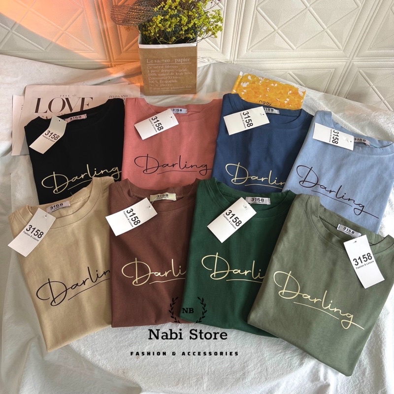 Áo thun cotton khô 3158 in chữ Darling [Ảnh thật shop chụp 100%]
