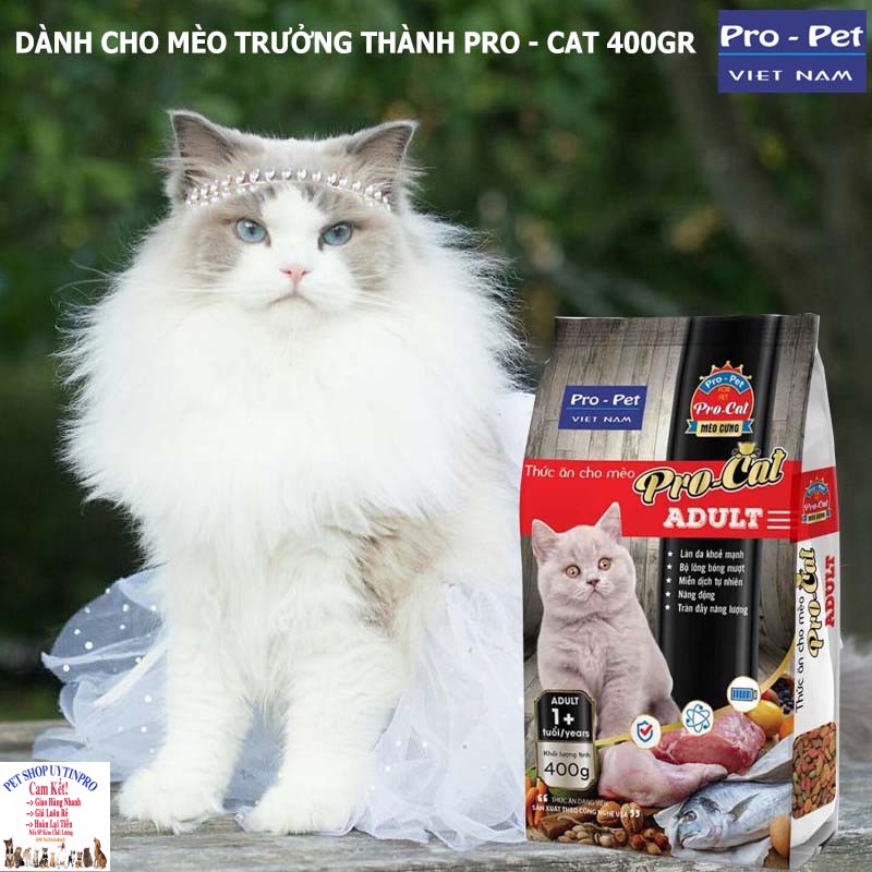 5 Gói Thức ăn hạt cho Mèo trưởng thành PRO-CAT ALDULT Gói 400g Xuất xứ Pro-Pet Việt Nam Dinh dưỡng hoàn chỉnh cho Mèo