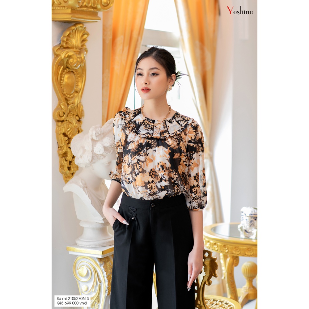 Áo Sơ Mi Nữ Họa Tiết YOSHINO Màu Nâu Vàng Hiện Đại Cá Tính 2105270613