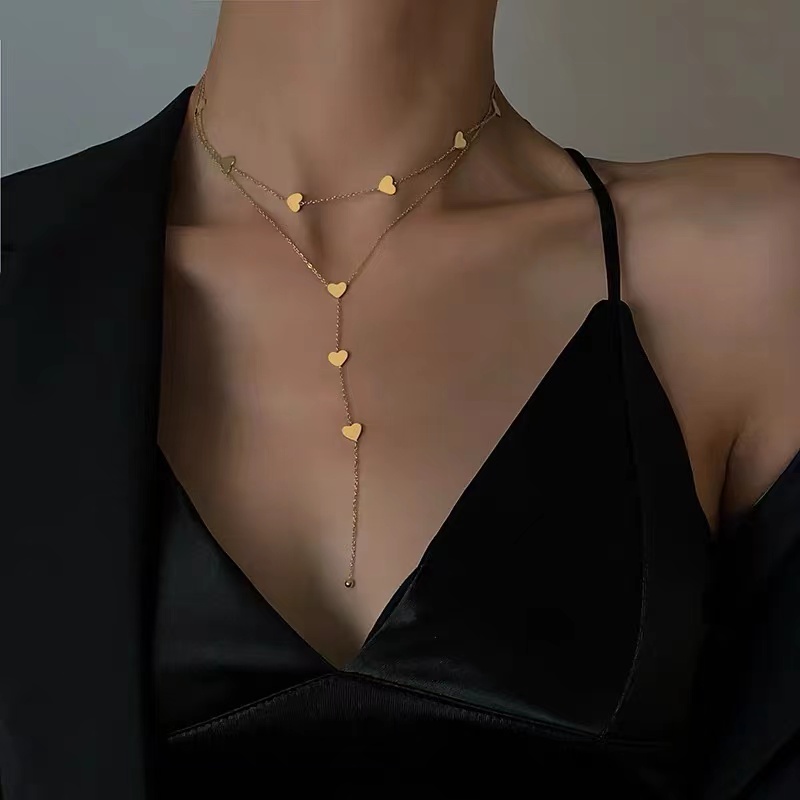 Dây Chuyền Thép Titan Hai Lớp Mặt Hình Trái Tim Đơn Giản Cá Tính