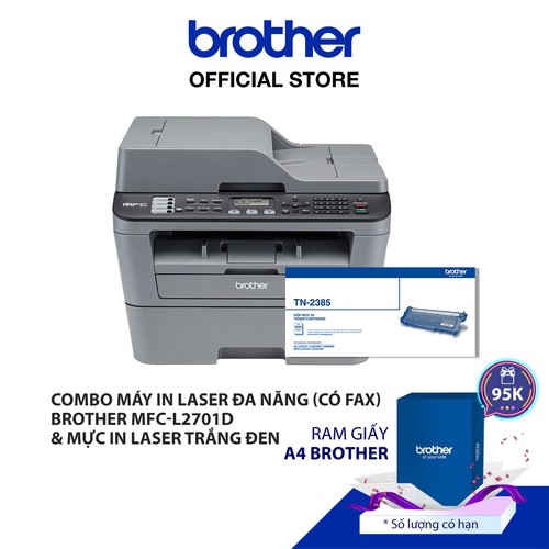 Combo Máy in laser (có Fax) Brother MFC-L2701D &amp; Mực in laser trắng đen Brother TN-2385