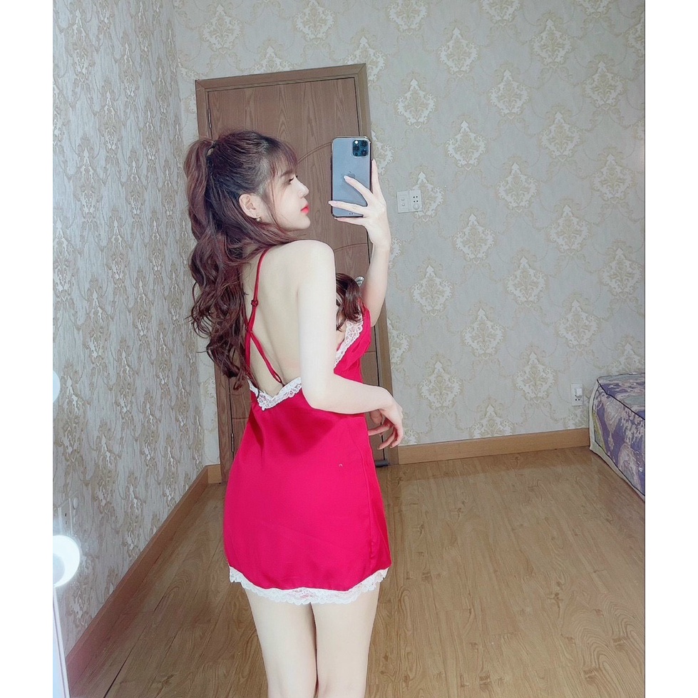 [ Lụa Cao Cấp ] Đầm ngủ sexy 2 dây xẻ đùi phối ren gợi cảm mặc nhà chất liệu lụa satin mềm mịn 004 | BigBuy360 - bigbuy360.vn