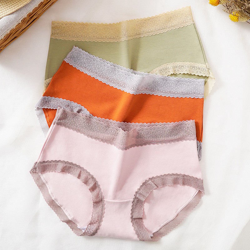 (Chọn màu, che tên) Quần lót nữ cạp cao cotton cao cấp viền ren thoáng khí | BigBuy360 - bigbuy360.vn
