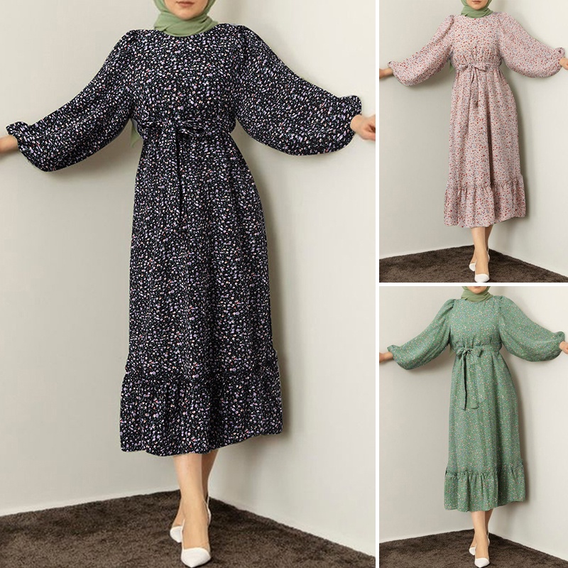 Zanzea Đầm Tay Dài Cổ Tròn In Họa Tiết Hoa Phong Cách Cổ Điển Dành Cho Nữ