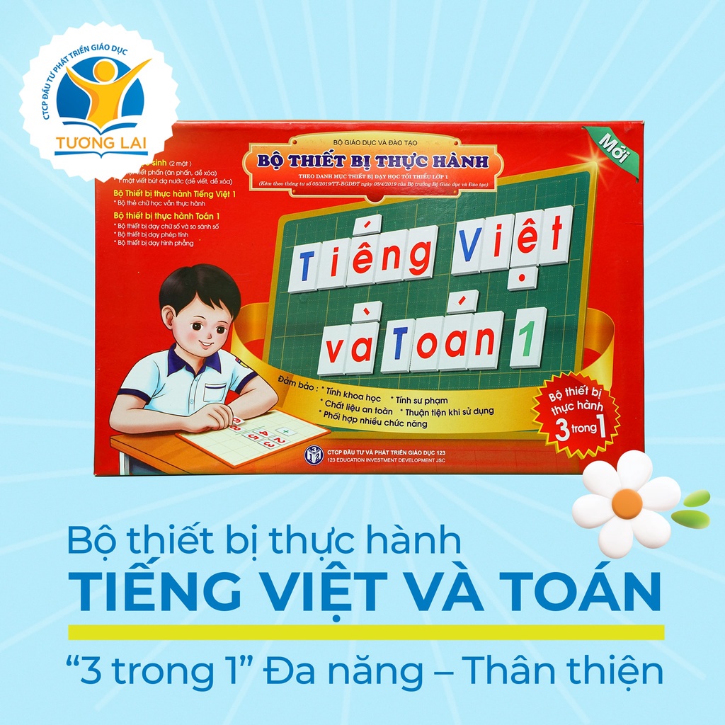 Bộ thực hành Toán và Tiếng việt 1 - Giáo dục 123 - tích hợp 3 trong 1- nam châm