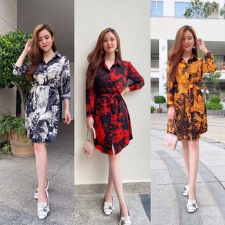 Đầm sơ mi form dài da beo và chữ