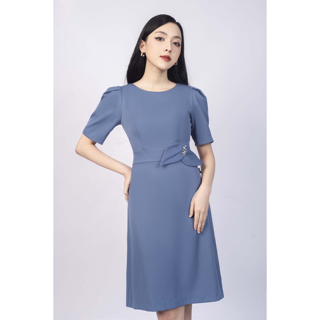 Đầm chữ A cổ tròn, tay ngắn bồng vai MMOutfit M-DA000421204