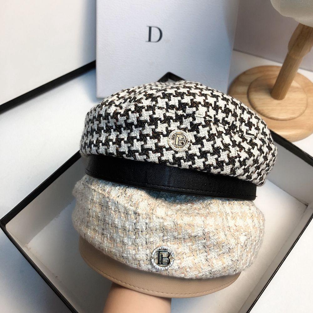 Mũ Beret Da pu Họa Tiết Kẻ Sọc Phong Cách Anh Quốc Cổ Điển Thời Trang Mùa Thu Cho Nữ