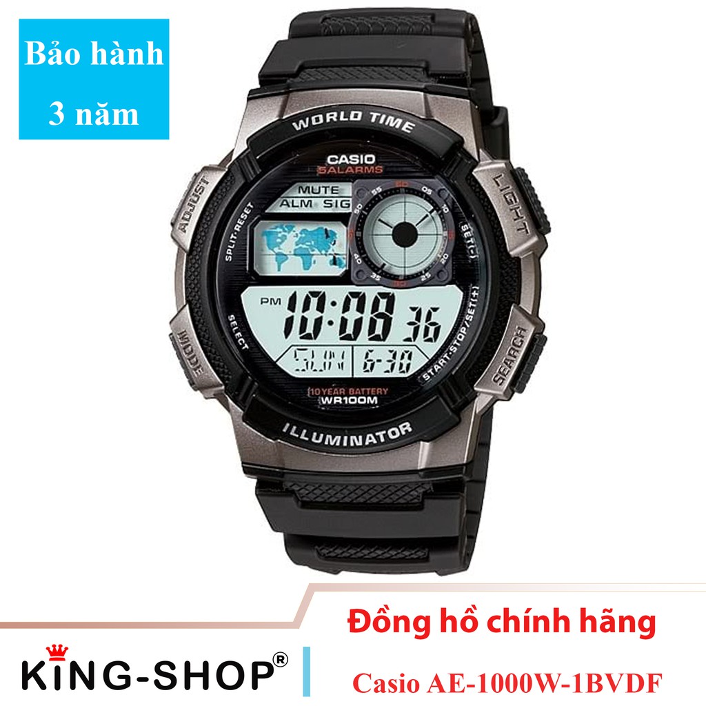 Đồng hồ nam Casio Standard thể thao, điện tử giá rẻ - Dây cao su, chống nước 10ATM ( AE-1000W-1BVDF )