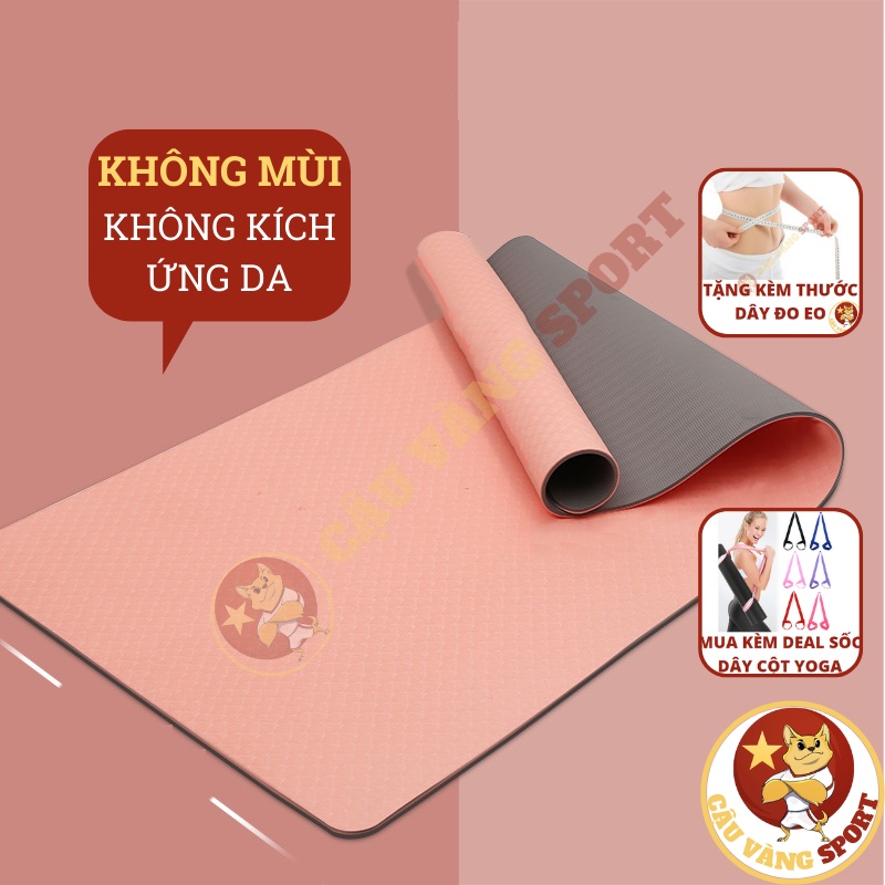 Thảm yoga chống trượt CẬU VÀNG tập gym, yoga, thể dục tại nhà cao cấp cao su non TPE, định tuyến dày 6mm 8mm