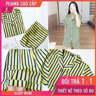 - set pijama lụa kẻ vàng cao cấp - mã c106