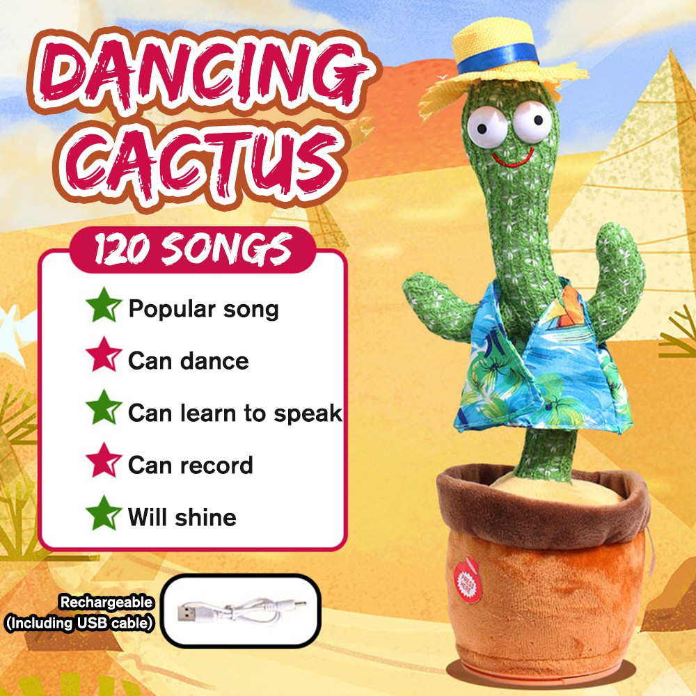 Giá thấp nhất❀Điện tử Lắc theo bài hát Dancing Cactus Plush Toy sang trọng dễ thương Khiêu vũ Đồ chơi giáo dục mầm non c