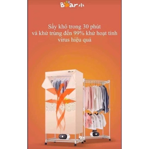 Tủ sấy quần áo 2 tầng Bear công suất 1000W khô nhanh, chống nhăn,  có bánh xe đẩy - bảo hành 12 tháng Minh Anh Store