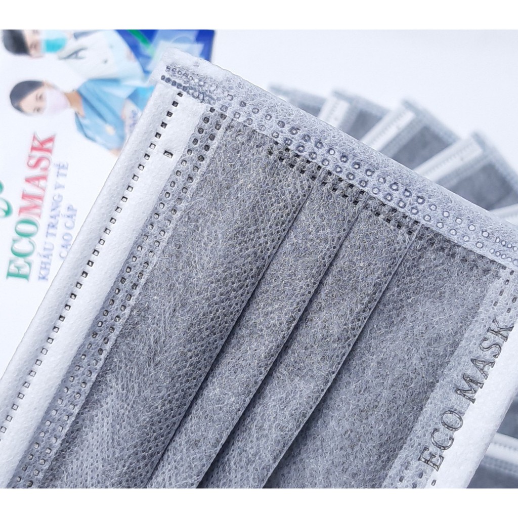 50 cái khẩu trang y tế 4 lớp than hoạt tính kháng khuẩn  Cao Cấp  (Màu xám đen - 50 cái/1 hộp )