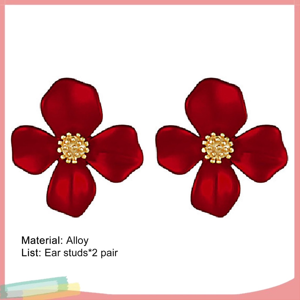 1 Đôi Bông Tai Hình Hoa Bốn Cánh Màu Đỏ Ngọt Ngào Dành Cho Nữ