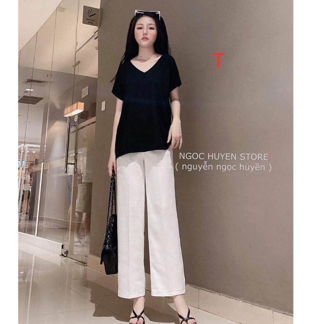 Sét áo cổ tim + quần ống rộng TTB877