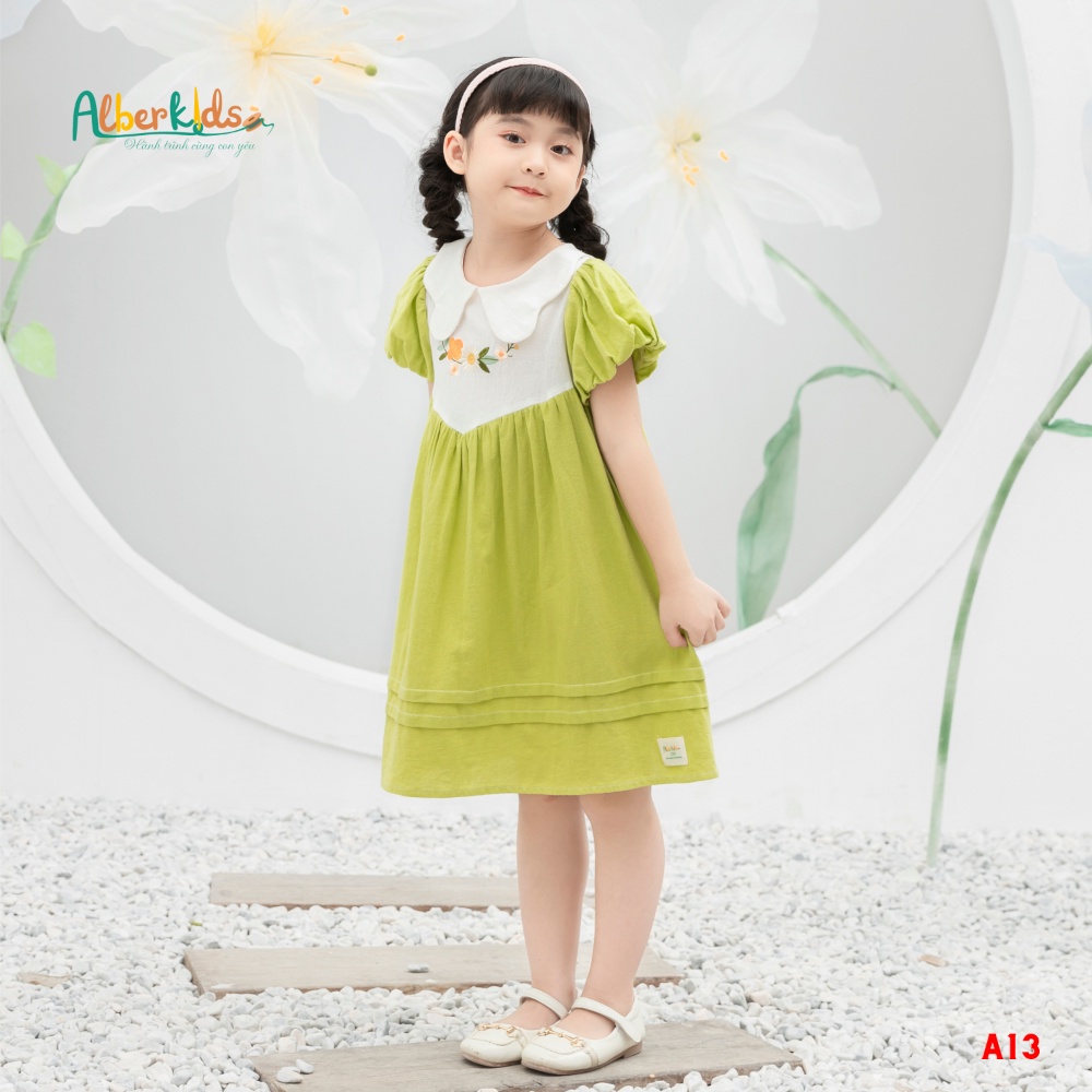 Váy bé gái ALBERKIDS thêu hoa cho trẻ em 2,3,4,5,6,7,8,9,10,11,12 tuổi[V74]