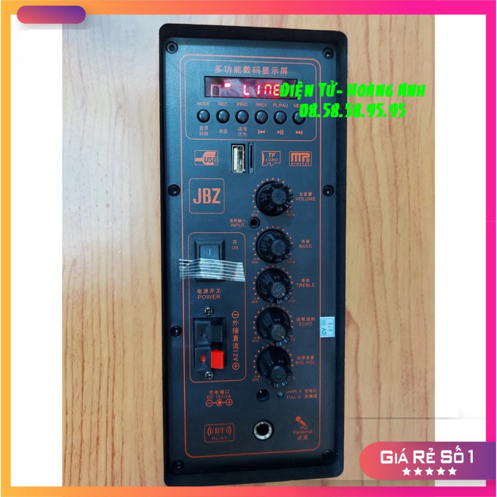 Loa kéo karaoke di động JBZ 0603 bas 1.6 tấc (0803-1003-1203)  kèm 2 micro nhôm UHF không dây