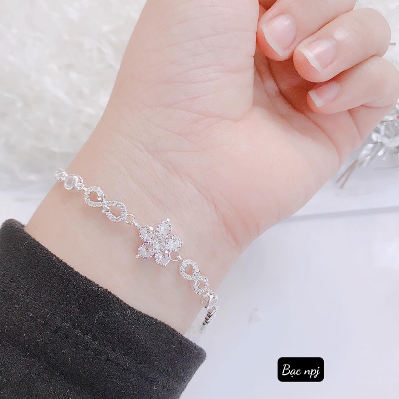 Lắc Tay nữ Bạc Ta , Vòng tay bông hoa đính đá ⚡️ SIÊU HOT ⚡️ thiết kế bắt mắt ,hiện đại - Bạc BNP