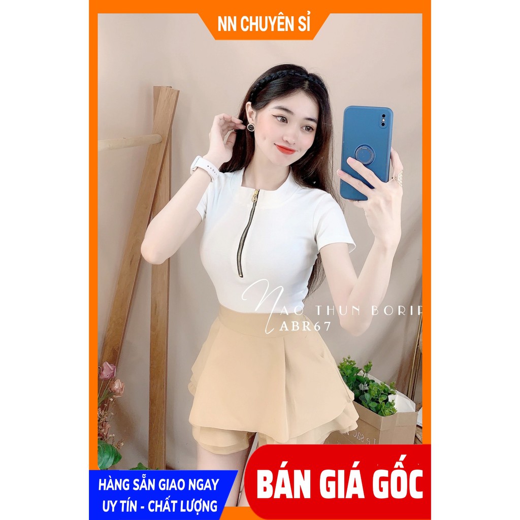 Áo thun nữ chất borip phối tia kéo dễ thương ABR67 Áo kiểu nữ