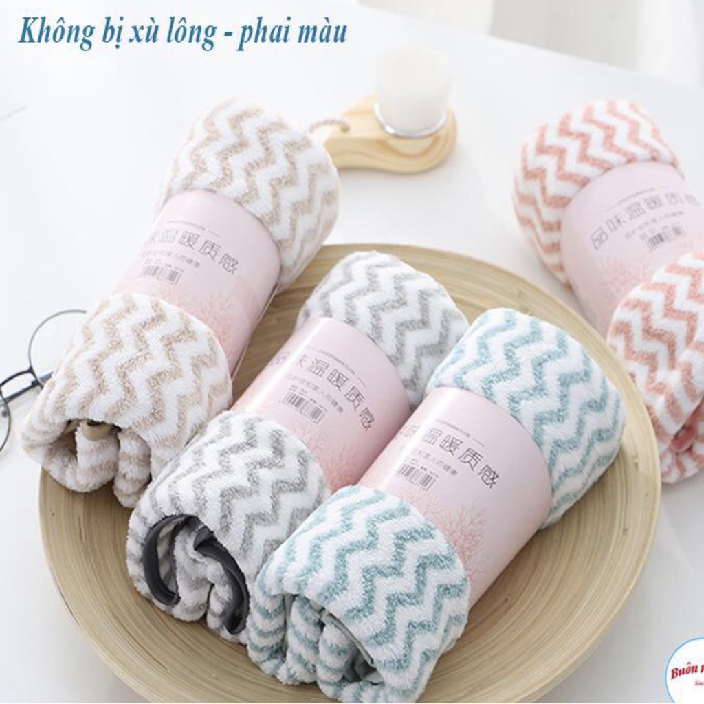 Khăn tắm lông cừu xuất hàn, kẻ sóng nhỏ, KT 50x100cm