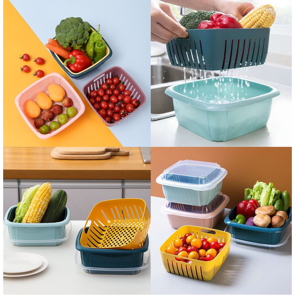 BỘ HÔP THAU RỔ NẮP ĐẬY 112 Đựng Rau Củ Ráo Nước 3in1 Đựng Đồ Đa Năng
